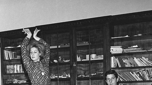 The Duchess of Alba dancing flamenco, with her son Alfonso playing guitar in 1967.
