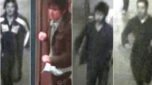 CBD bashing ... CCTV images of six men suspected of attacked Queensland tourist Jeff Pooler.