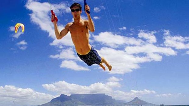 Power-kiting on Blouberg beach near Cape Town.