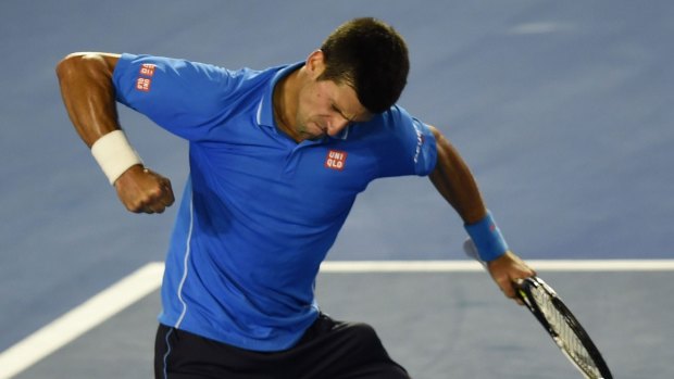 Another final: Novak Djokovic pumps his fist in exhilaration after defeating Stan Wawrinka.