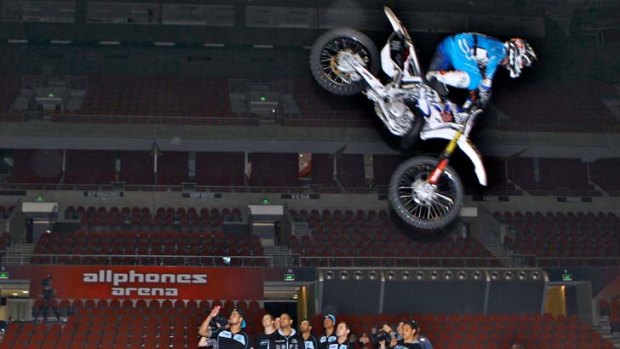 Rare air &#8230; Cronulla players were in awe of Nitro Circus yesterday at Allphones Arena. The Sharks have also risen to dizzying heights this year.