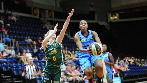 Jump start: Canberra Capitals player Renee Montgomery in action on Sunday.