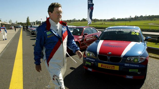Alexander Downer indulging his passion for fast cars in 2005.