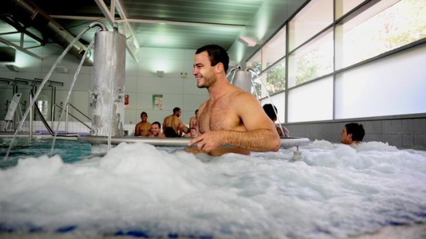 Raiders player David Shillington during Raiders recovery session at the AIS recovery centre.