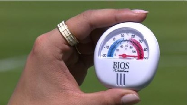 Temperature rising: A thermometer shows nearly 50 degrees at surface level during the opening match between China and Canada.
