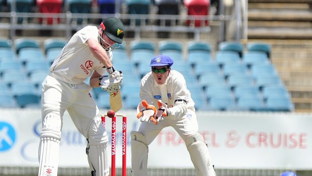 Tasmania’s Ben Dunk on his way to making 145 against the ACT Comets on Monday.