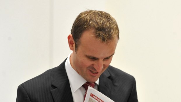 Chief Minister Andrew Barr, with a copy of The Canberra Times. 