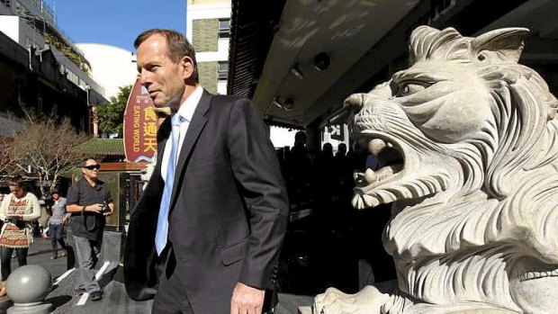 Tony Abbott hits the streets of Sydney's Chinatown on Sunday.