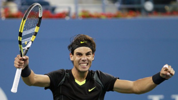 Rafael Nadal is overjoyed after after defeating countryman Fernando Verdasco.