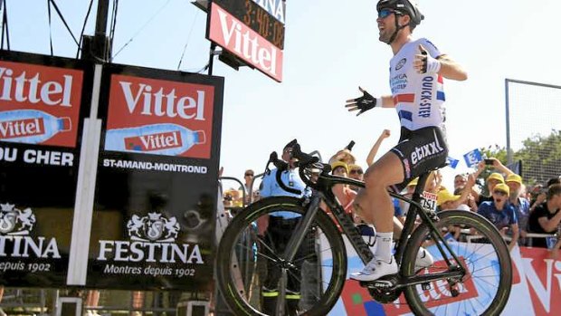 Last sprinter standing: Mark Cavendish of Great Britain claims the stage victory.