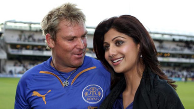 Star power...Shane Warne with Rajasthan Royals owner and Bollywood actress Shilpa Shetty