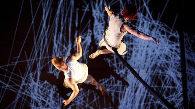 Images are projected on to dancers in Stalker Theatre's <i>Encoded</i>.