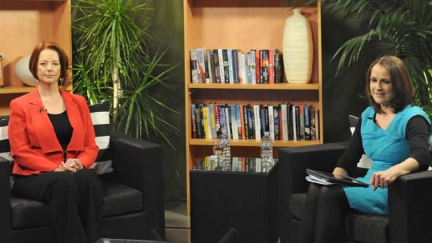 Prime Minister Julia Gillard with Fairfax political reporter Misha Schubert during the Google+ hangout.