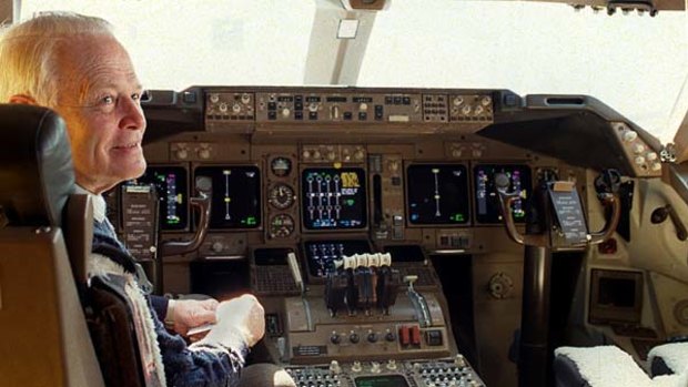 David Warren, inventor of the black box flight recorder, in the cockpit of a Boeing 747