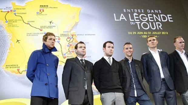 Britain's Bradley Wiggins (far left) with fellow cyclists including teammate Chris Froome (far right).
