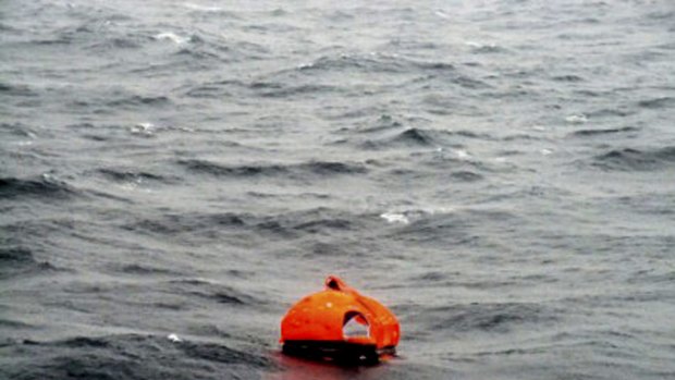 A life raft believed to be from the burning ferry adrift in the Adriatic Sea.