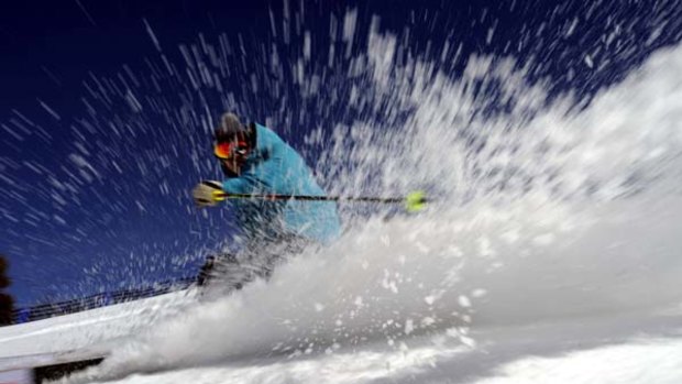 Still skiing ... the Olympic skier Jono Brauer on the slopes at Thredbo yesterday.