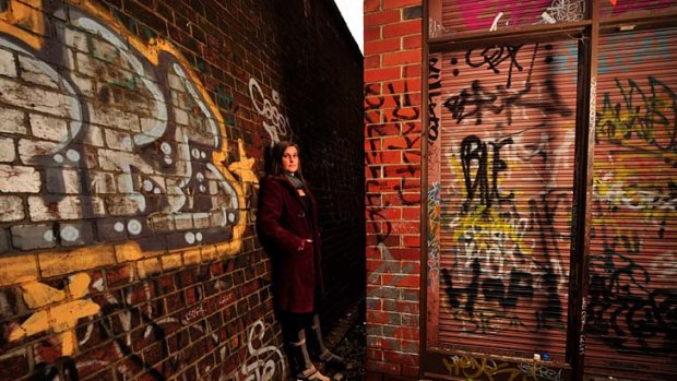 Drugs project worker Nadia Gavin in a typical alley in Richmond frequented by drug addicts.