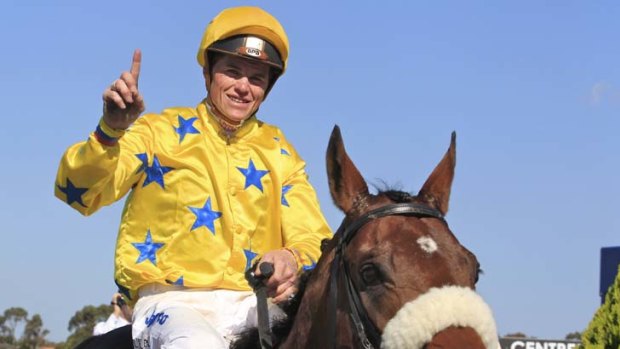 Fine debut &#8230; Craig Williams on Dunaden after their impressive Geelong Cup victory.