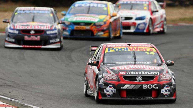 Fabian Coulthard drives during race three of round two of the V8 Supercar Championship Series at Symmons Plains Raceway in Launceston.