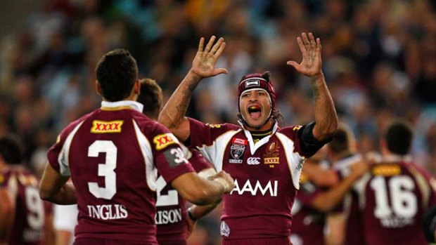 Gone on to great things ...  Johnathan Thurston celebrates the Maroons' 2008 Origin win in game three at ANZ Stadium.