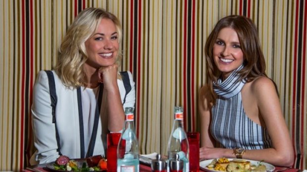 Dining in: Kate Waterhouse enjoys lunch at the InterContinental Hotel's Cafe Opera with actress Yvonne Strahovski.
