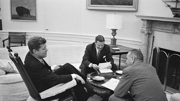 In the Museum of History ... US President John F. Kennedy, in 1961, sits in his favorite rocking chair in his office.