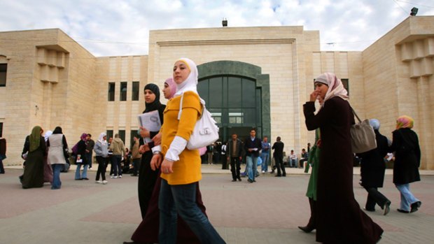 Students at Al Quds University in Abu Dis, a West Bank village.