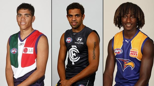 Three teenage draftees from Bushby Street (from right): Nic Naitanui, Chris Yarran and, "the other guy", Michael Walters.