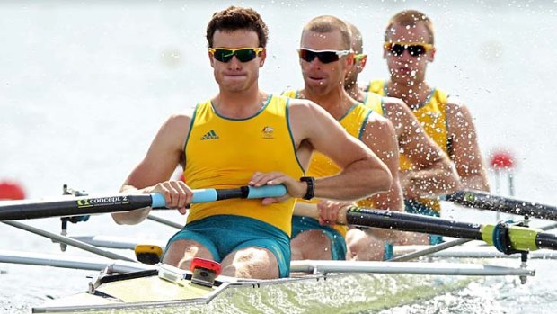 Australia's crew of Joshua Dunkley-Smith, Drew Ginn, James Chapman and William Lockwood compete in the men's four heats.