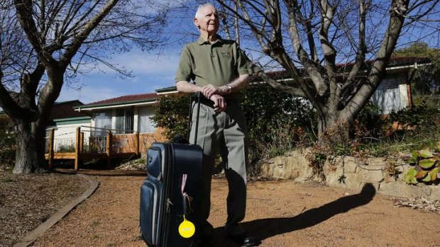 90 year old Battle of Milne Bay veteran Ed Jones at home in Waramanga before departing Canberra for the 70th anniversary of the battle in Papua New Guinea.