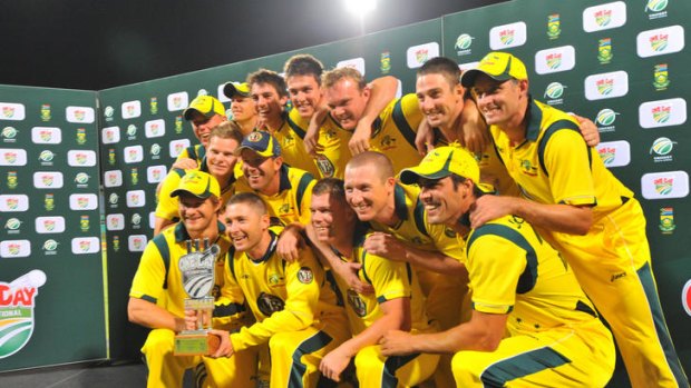 The Australians celebrate another series victory under Michael Clarke.