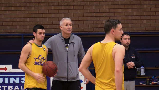 Holding court: Kings coach Andrew Gaze with guard Jason Cadee at training on Thursday.