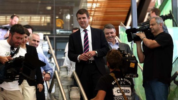 Premier Mike Baird  visits the new south-west rail link station at Leppington.