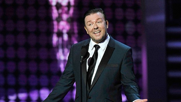 British comedian Ricky Gervais is warming up to host today's Golden Globes.