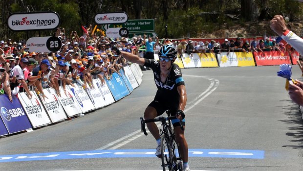 24.01.15.Adelaide.Richie Porte from Team SKY wins stage 5 on Wilunga Hill.Picture John Veage