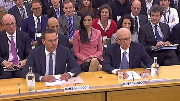 Question time &#8230; James and Rupert Murdoch appearing before a parliamentary committee in London.