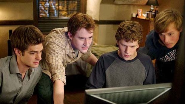 Boys club ... Andrew Garfield, Joseph Mazzello, Jesse Eisenberg and Patrick Maple in The Social Network, the film about the birth of Facebook.