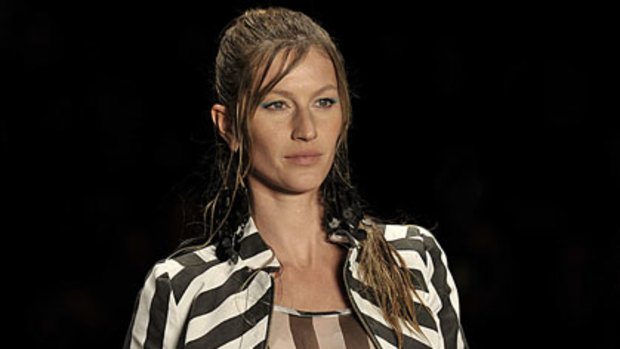 Gisele Bundchen models for Colcci at Sao Paulo Fashion Week in June 2010.