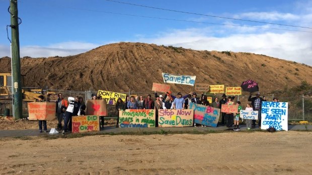 Up in arms: Locals protest at the site of a land development in Golden Bay. 