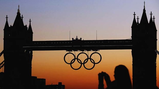 The Olympic rings have been suspended from London's Tower Bridge.