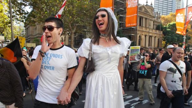Supporters of gay marriage protested outside Sydney's Town Hall.