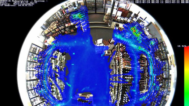 A screen shot of Mobotix retail cam heat map showing in-store traffic.