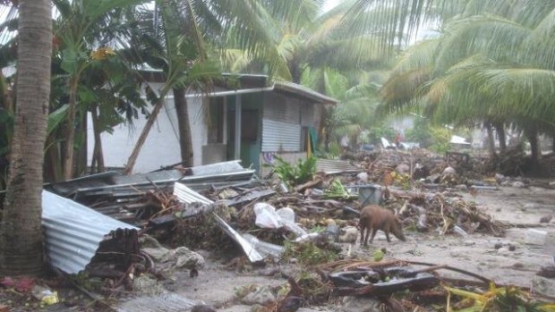 A scene in Tuvalu after Cyclone Pam hit in 2015.