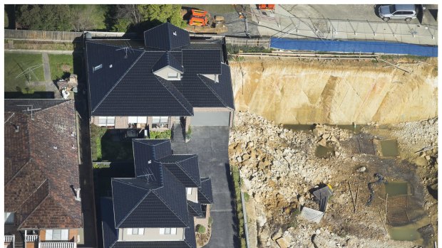 The earth below the pit-side townhouses in Mount Waverley.