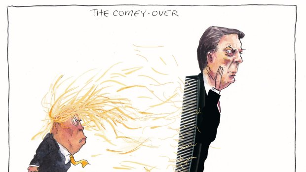 Matt Golding Captioned 'The Comey-Over', we see Comey as a comb messing up Trumps hair.