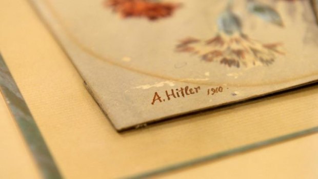 The signature reading 'A Hitler, 1910' at the watercolour Nelkenstrauss (carnation bouquet). Watercolour paintings and drawings by Adolf Hitler from about a century ago were sold at auction in Germany on the weekend.
