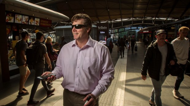 Visually-impaired David Meere at Southern Cross Station. Mr Meere says the technology will make people with a disability more independent.