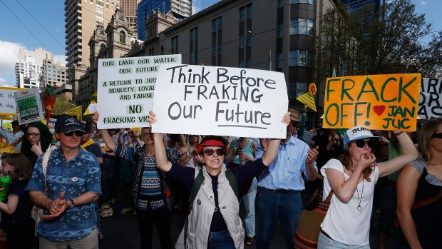 Protestors against gas field developments in Victoria prior to the fracking ban being imposed.