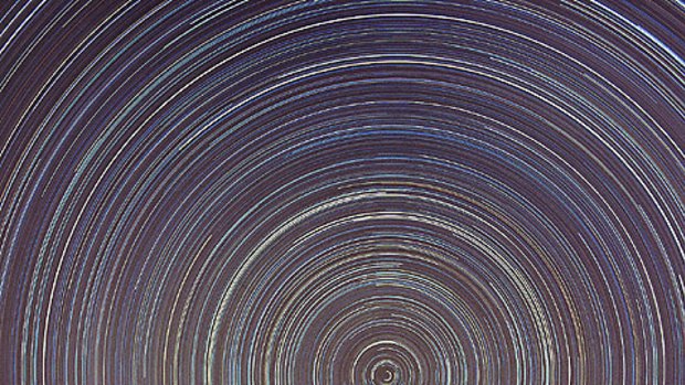 Star trails around the south celestial pole above the Anglo-Australian Observatory.